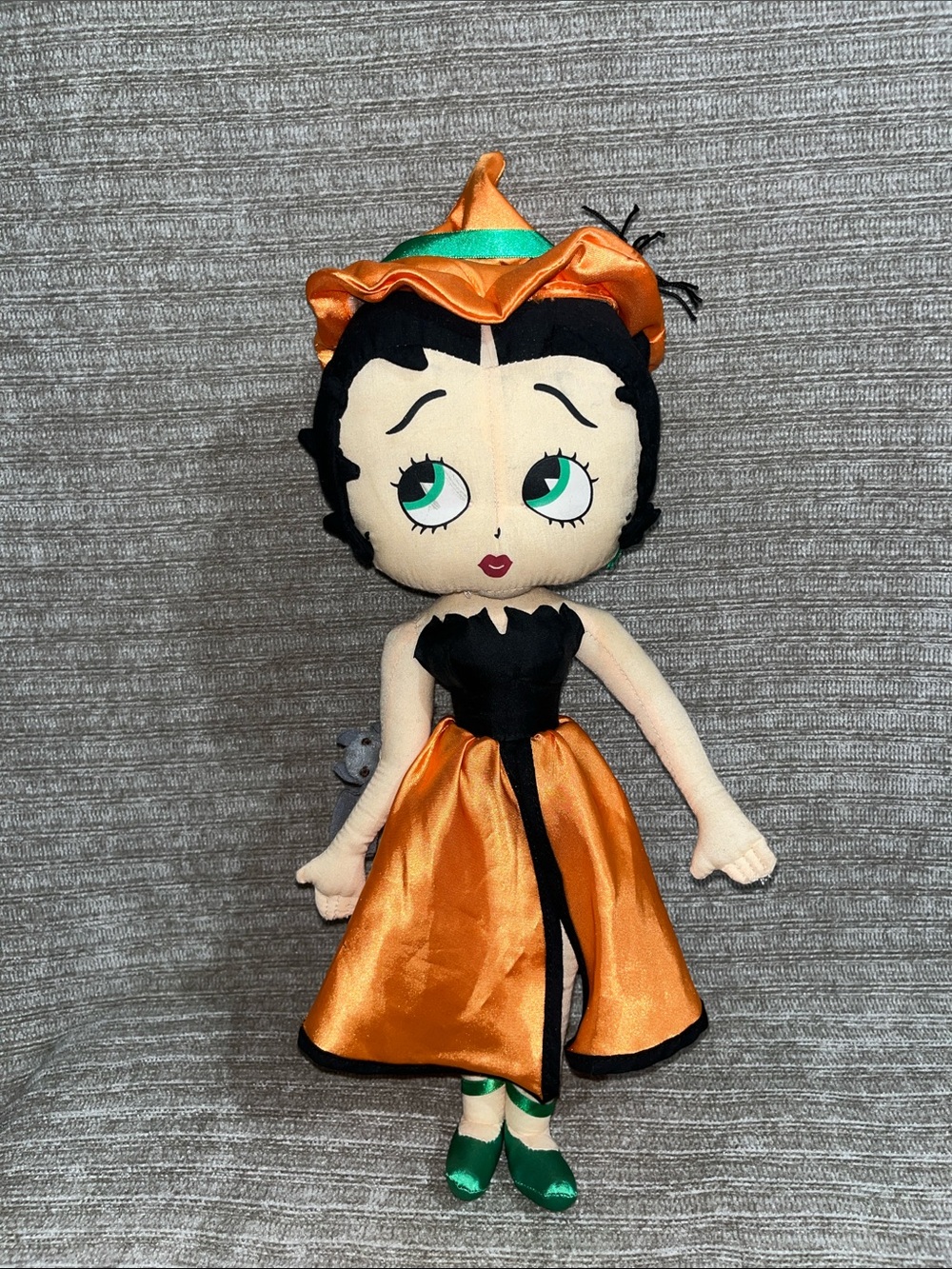Betty Boop Plush Doll Halloween Orange Satin Skirt Bat Spider Witch Hat Toy